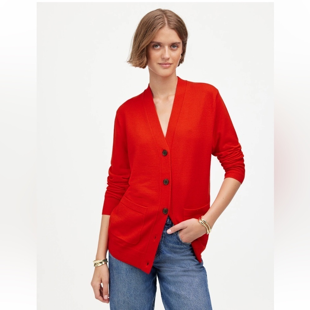 Madewell Merino Wool Boyfriend Cardigan Button Relaxed XXS Bright Cherry NWT
